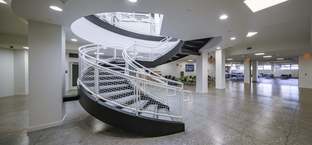 Staircase within New World Preparatory Charter School, built by The Sisca Organization on Staten Island, NY